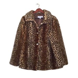 Liz Claiborne XL Faux Leopard Print Fur Jacket